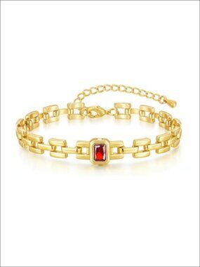 14K Gold Plated Birthstone Link Bracelet for Women